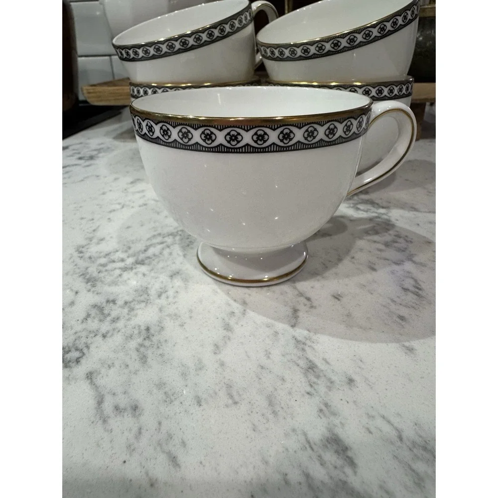 Wedgwood Bone China Black Ulander 5 Teacups. Made In England Discontinued.